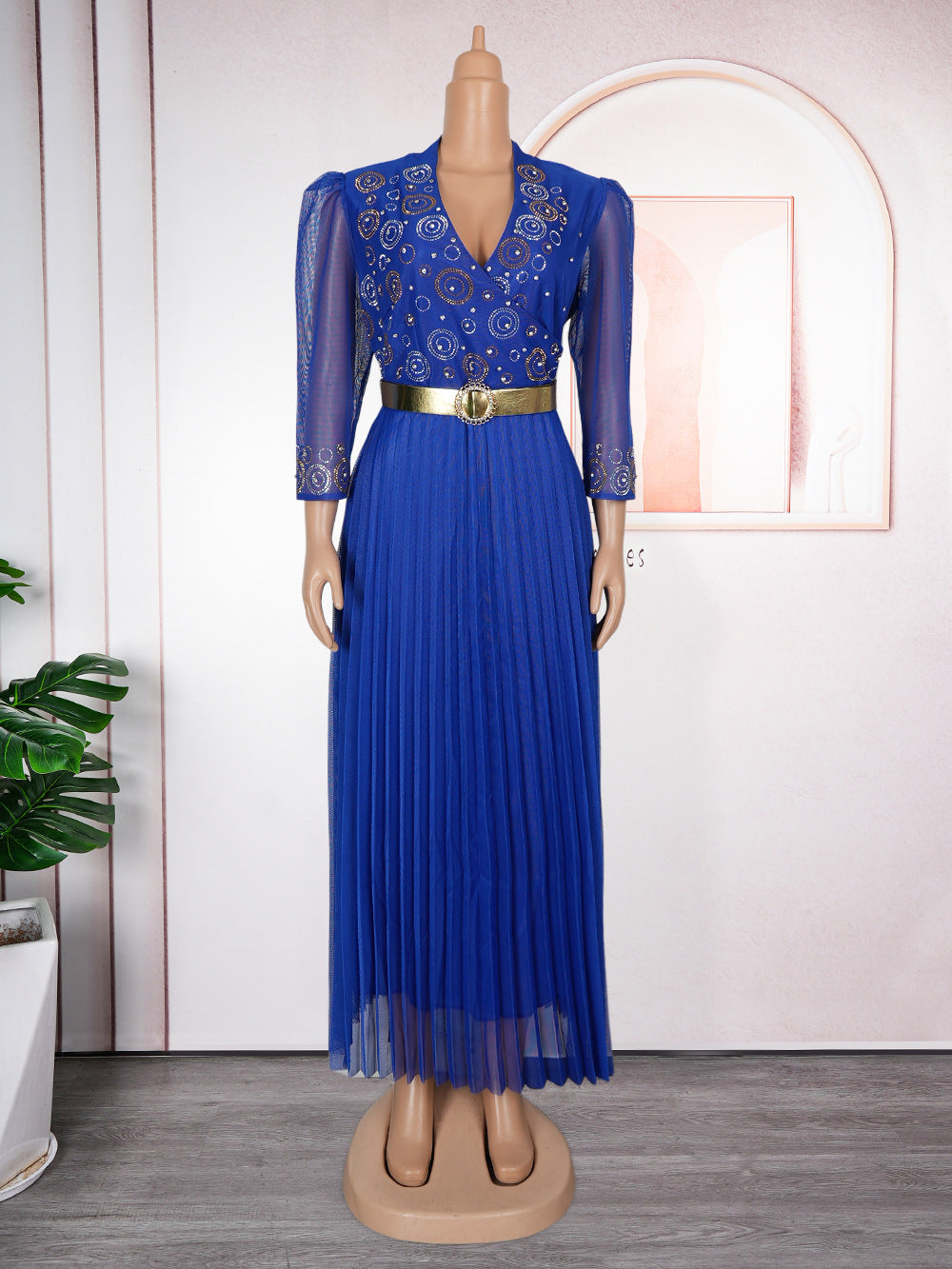 Beaded V-Neck Formal Party/Evening Dress African Plus Size Chic Elegant Dress for Women 9