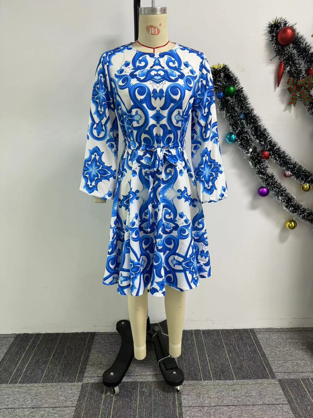 Women sexy print Lace-Up Loose Dress 6