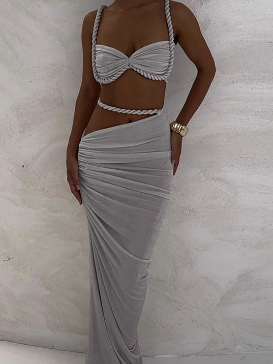 Women Spring Sexy Solid Backless Top and Bodycon Skirt Two-piece Set 15