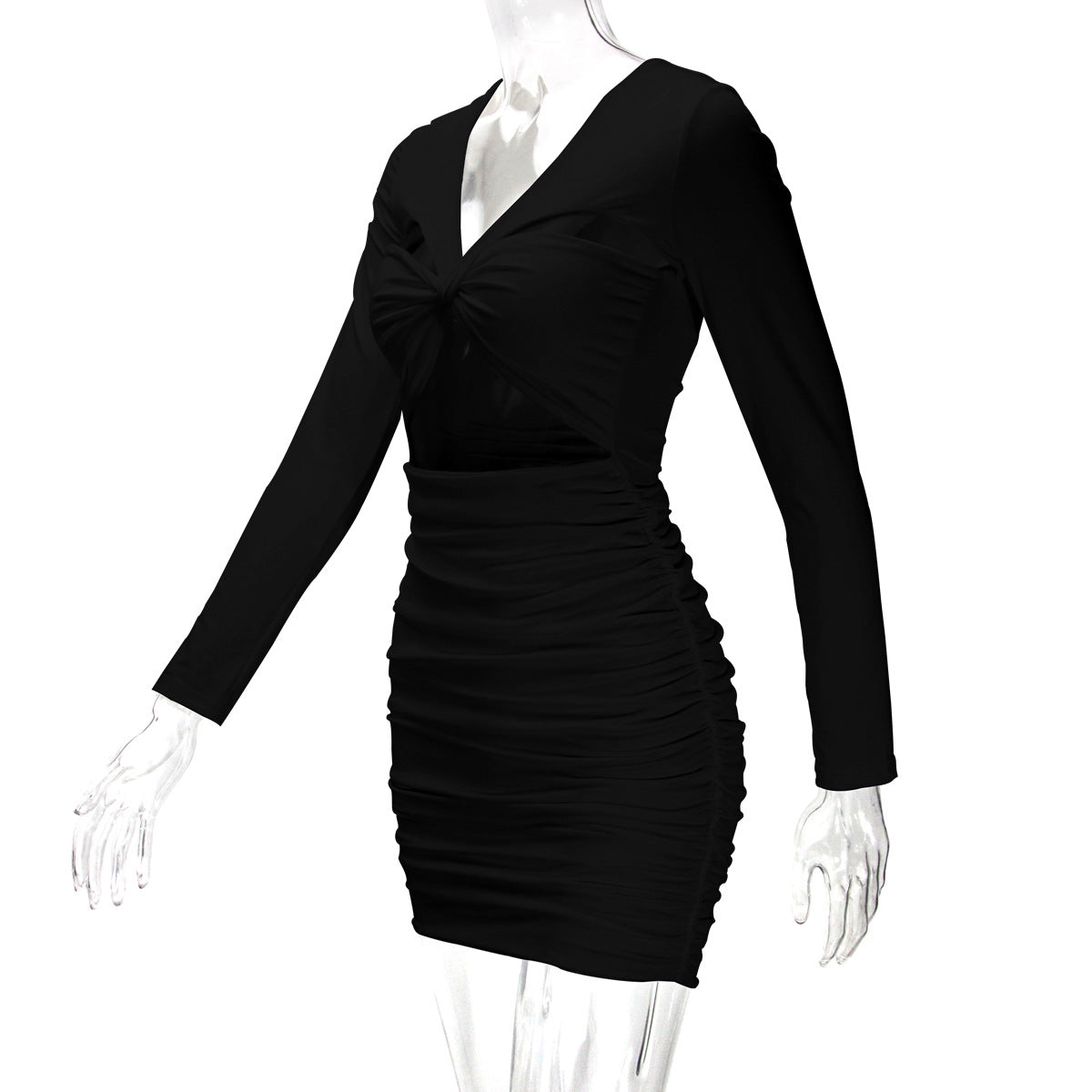 Women Sexy Hollow Long Sleeve Pleated Bodycon Dress 20