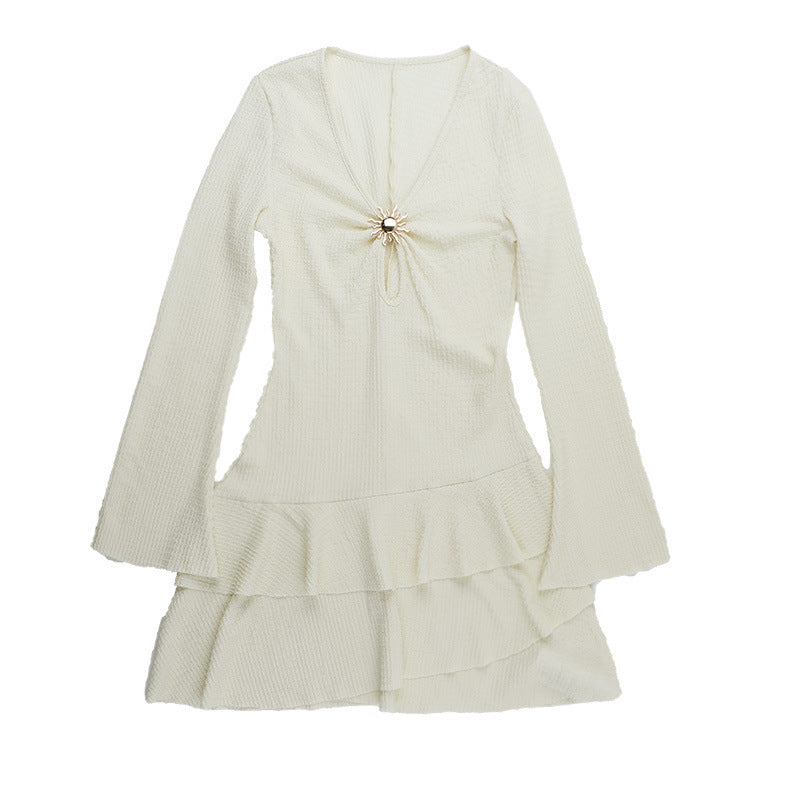 Women Fall Metal Buttoned Beach Holidays Cutout Dress 9