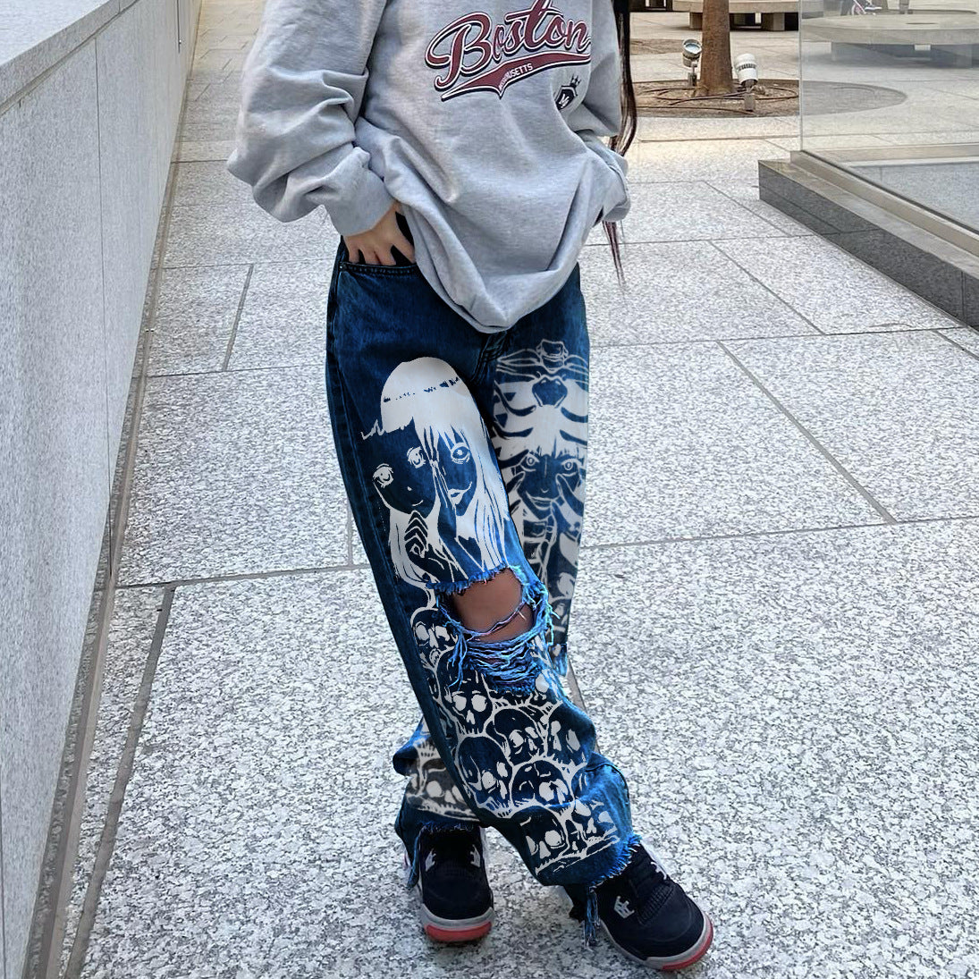 High Waisted Ripped Denim Pants Women's Trousers 4