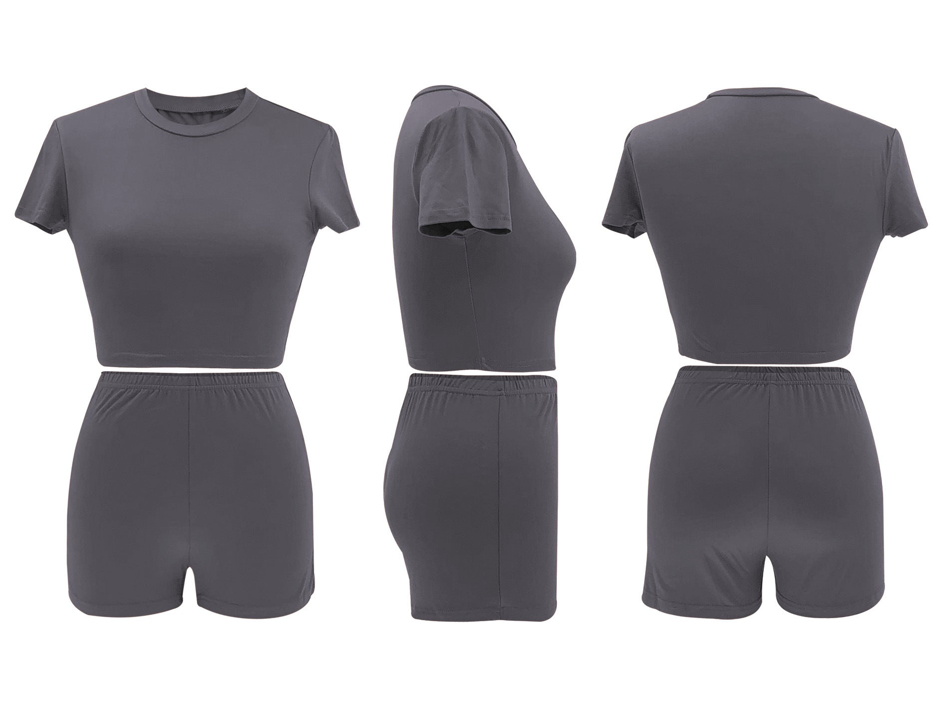 Women Summer Solid Crop Top Shorts Two-Piece Set 49