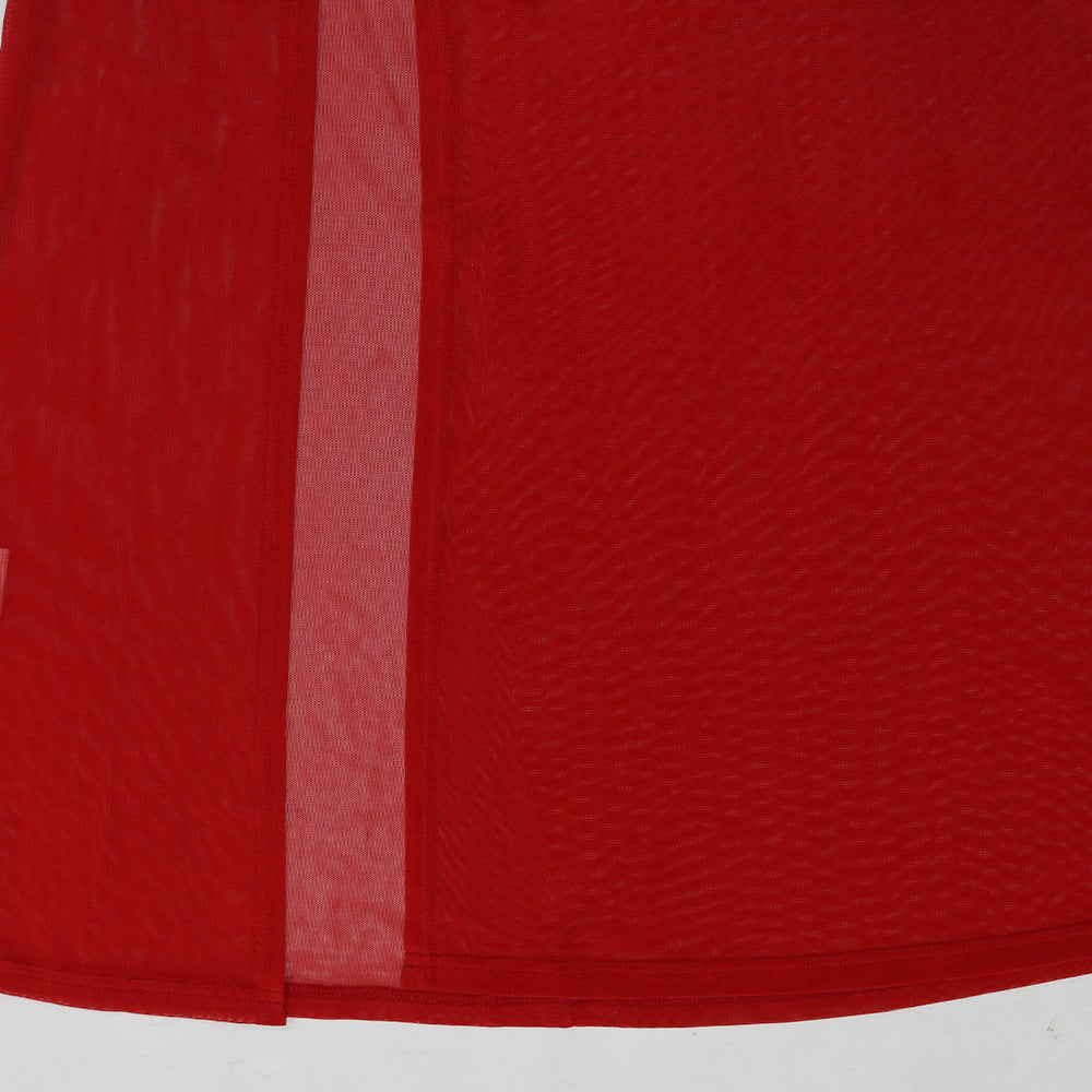 Sexy See-Through Mesh Solid Color High Slit Dress 18