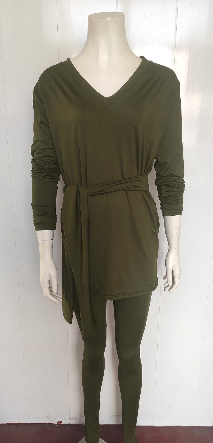 Women Fall and Winter Lace-up Top Long Pants Casual two-piece set 16