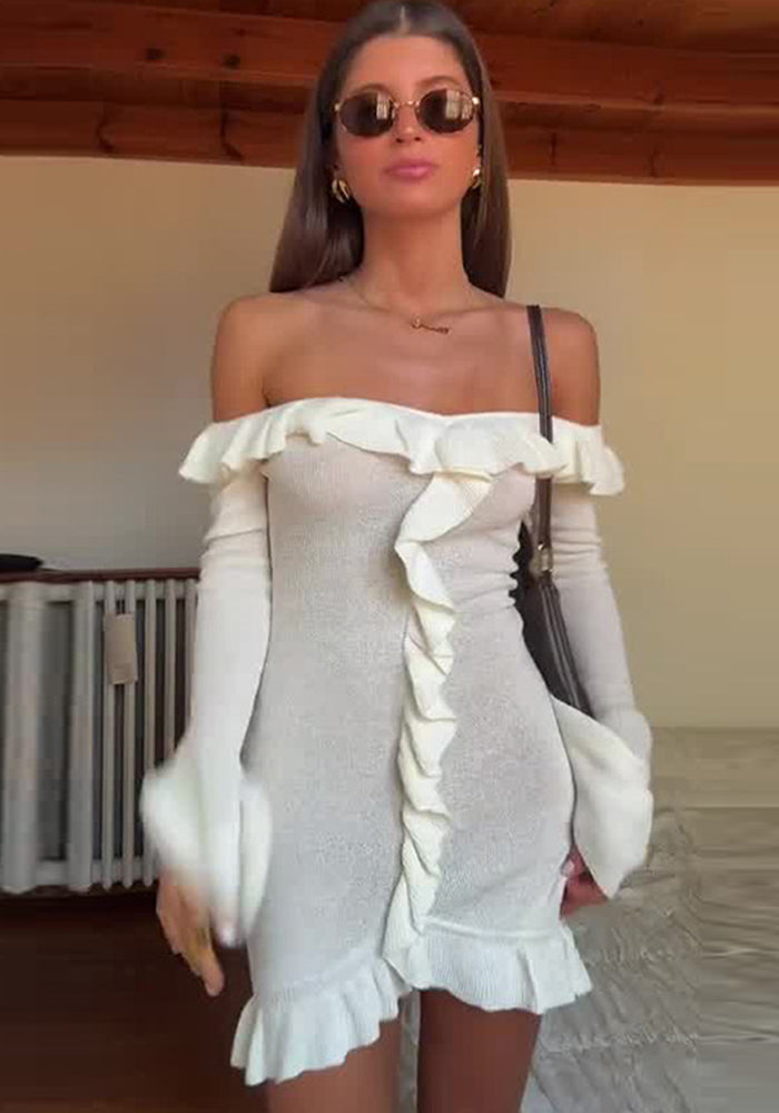Autumn Fashion Off Shoulder Ruffle Slim Bodycon Short Dress
