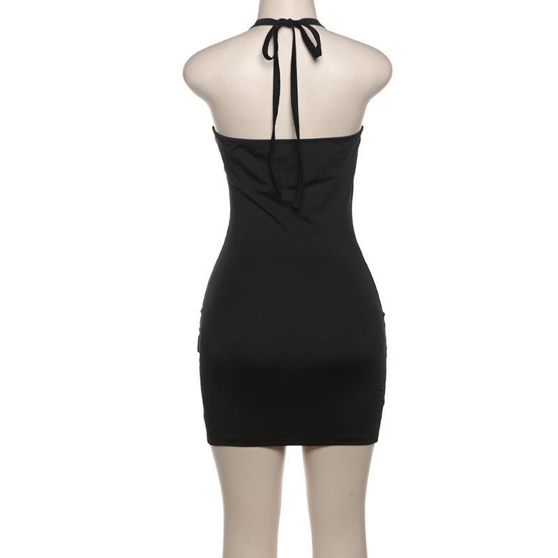 Women V Neck Sexy Lace Bodycon Solid Dress 7