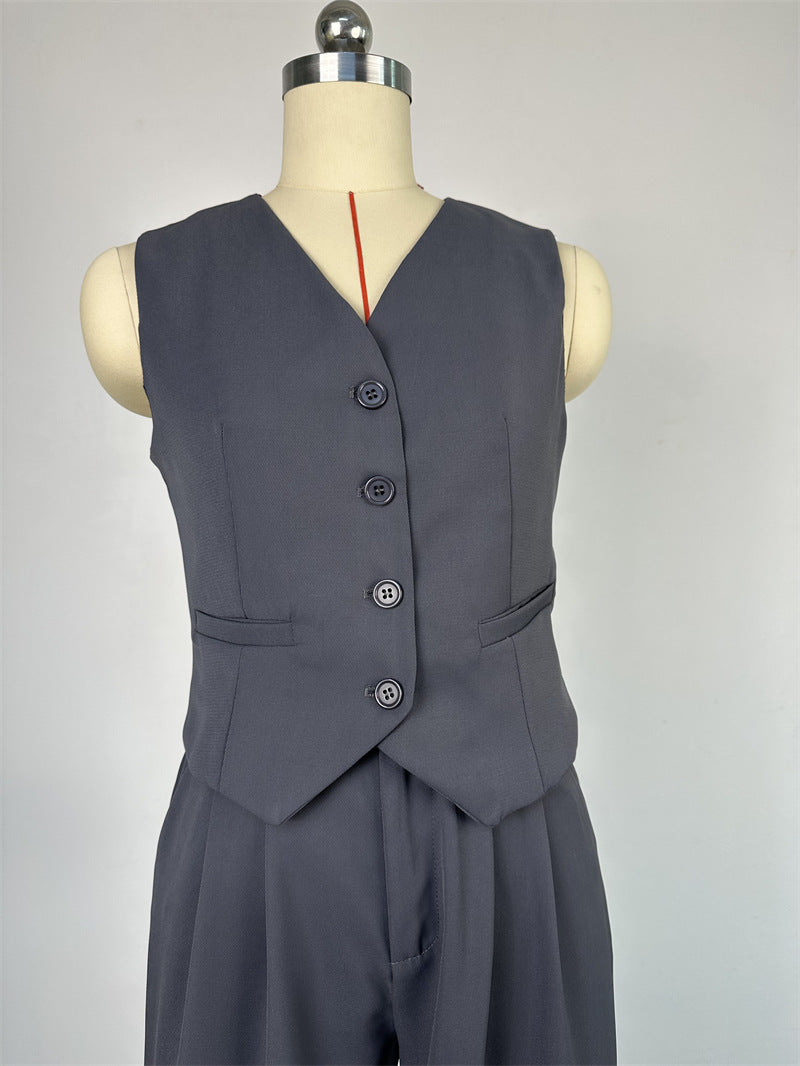 Women 's Spring V-Neck Sleeveless Vest Wide-Leg Trousers Casual Suit 27
