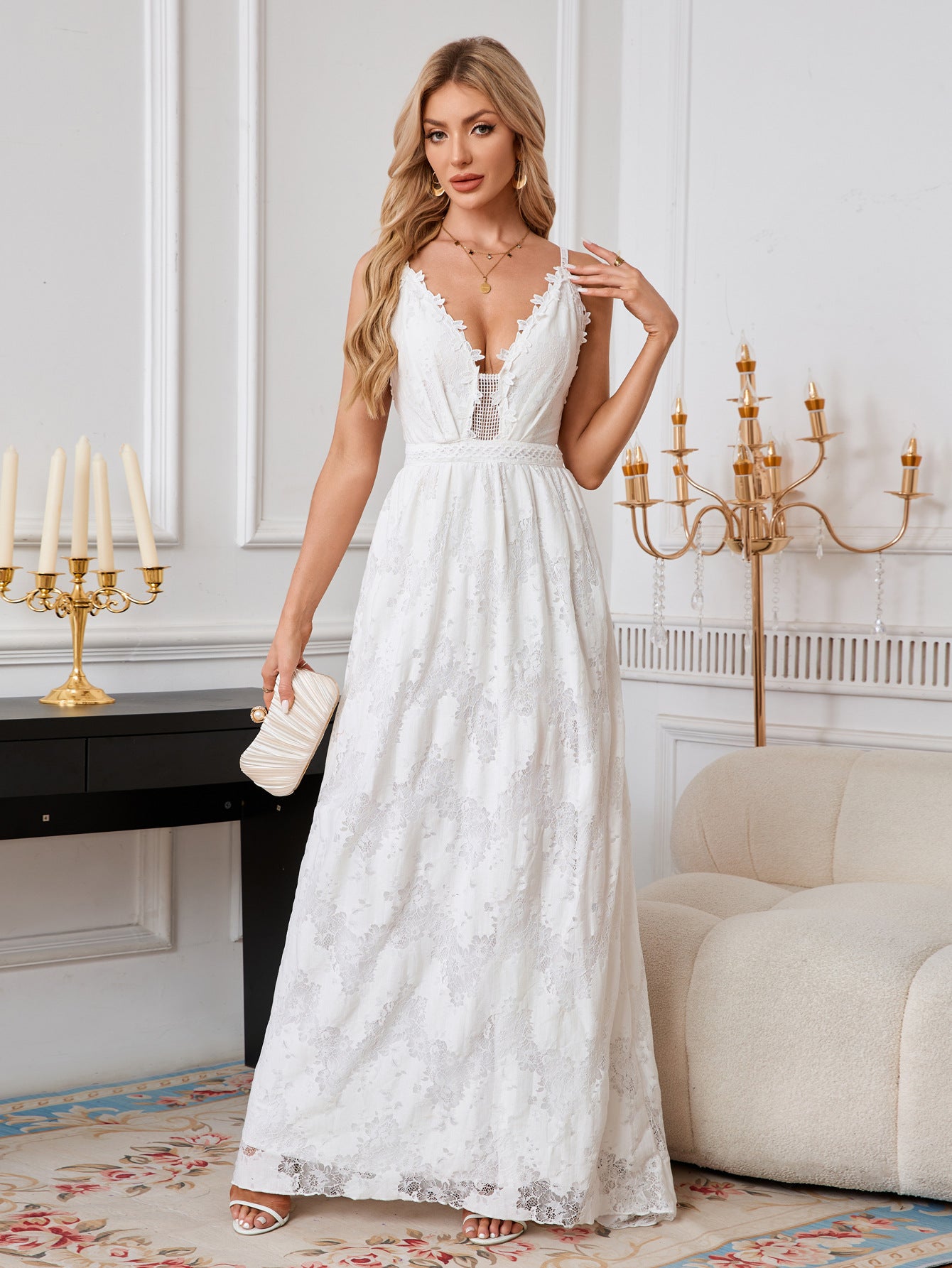 Women sexy lace suspender white wedding dress 7