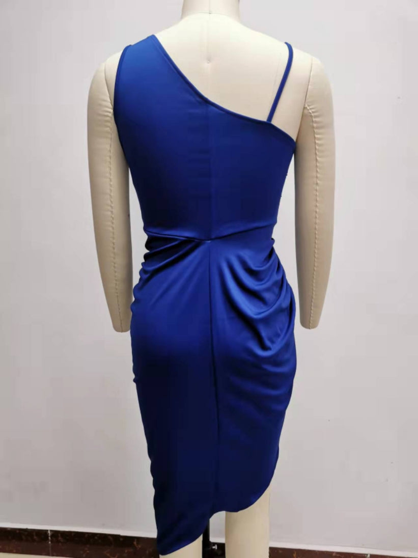 Women's Solid Sexy Sequin Slit Maxi Pleated One-Shoulder Evening Dress 20