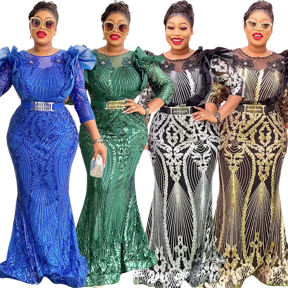 Plus Size African Women Christmas Halloween Party Evening Dress Sequins 6