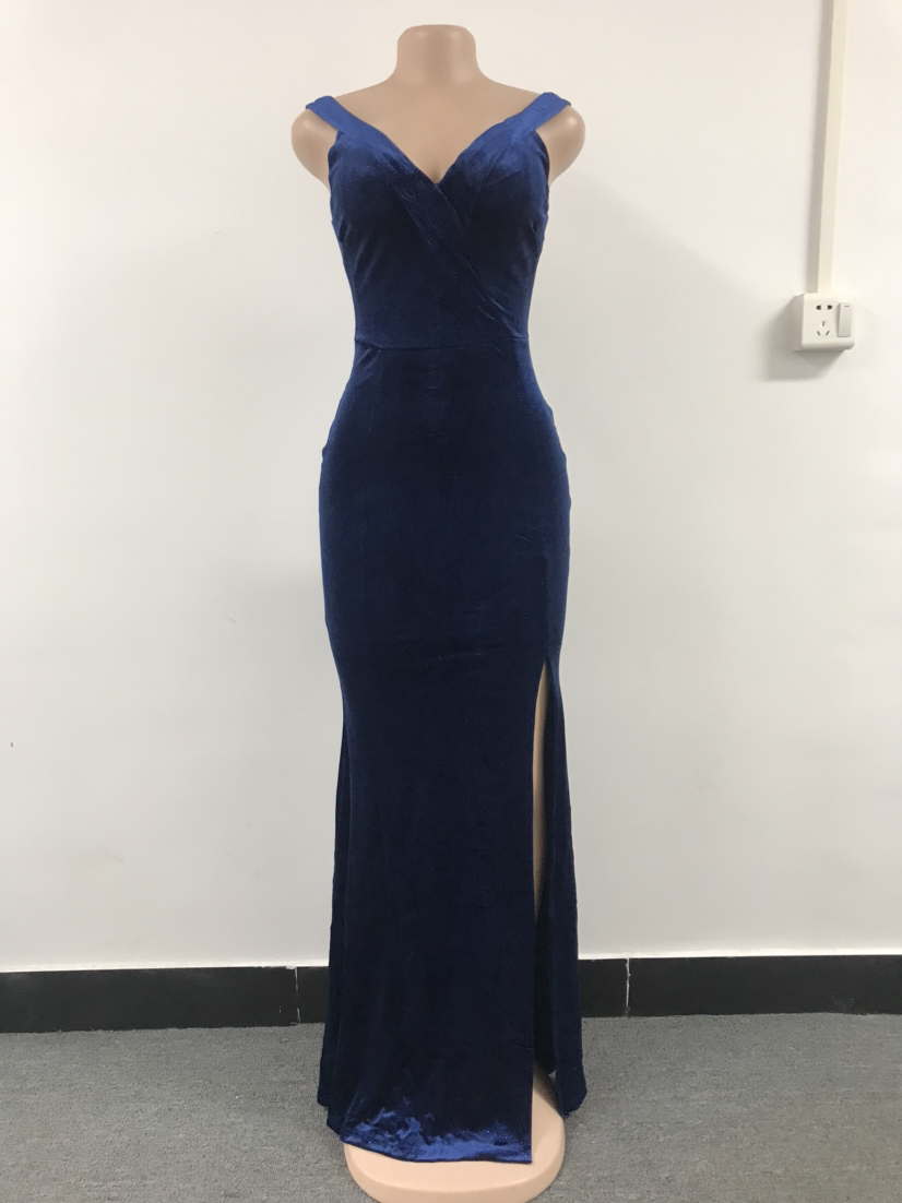 Women Elegant Short Sleeve Slit Evening Dress 10