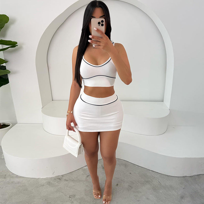 Women Spring Summer Sexy Crop Tank Top and Bodycon Skirt Casual Two-Piece Set 4