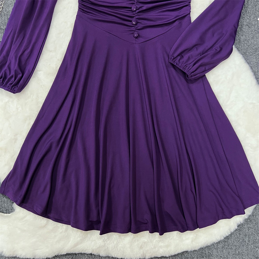 Slim Fit Chic V Neck Long Sleeves Slim Waist A-Line Midi Dress Women's Summer Dress 17