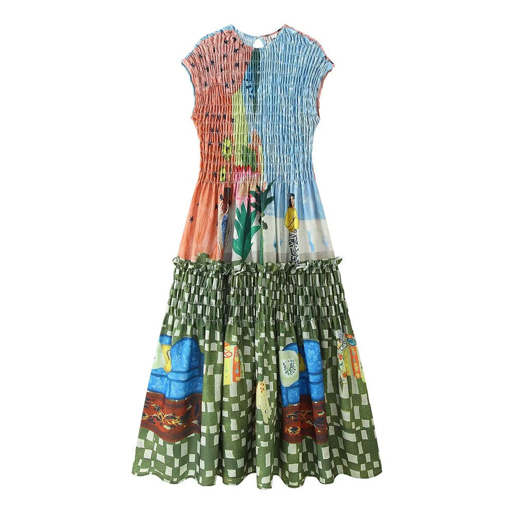 Summer Women's Print Chic Slim Waist Sleeveless Casual Dress