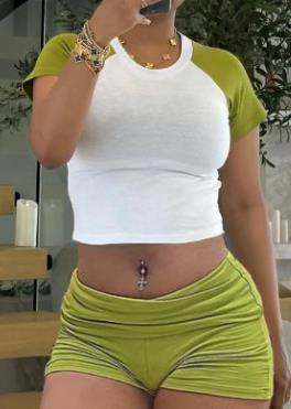 Fashionable Color Matching Two Piece Shorts Set