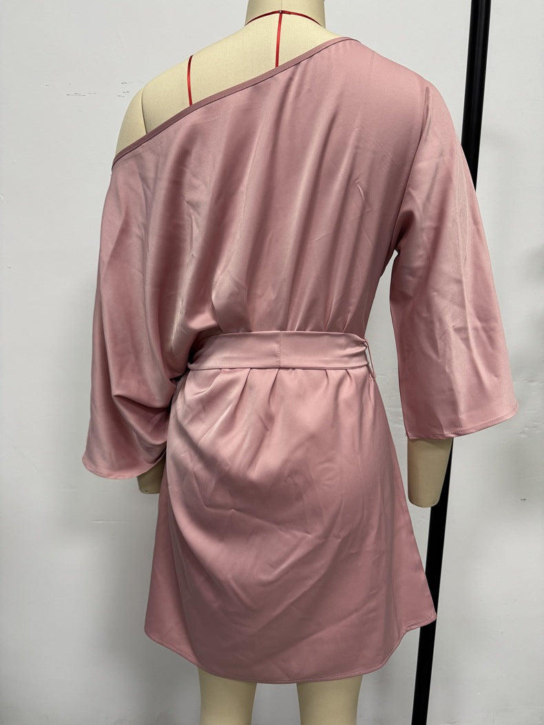 Women Satin Off-shoulder Asymmetrical Dress 6