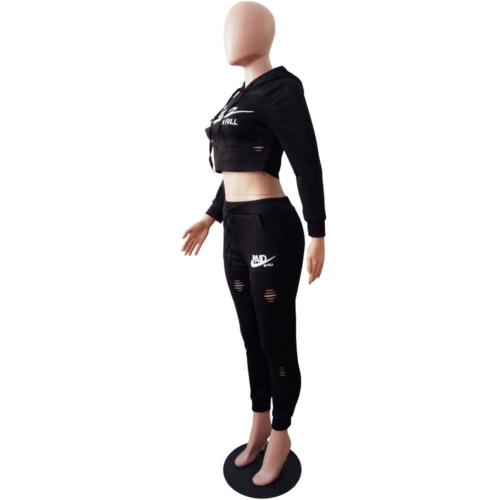 Women's Autumn & Winter Letter Printed Slim-Fitting Casual Two-Piece Pants Set 10