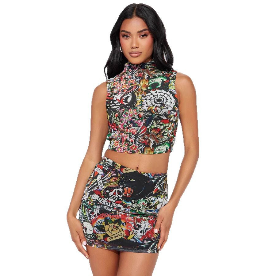Women Sexy Print Tank Top and Skirt Two Piece Set 7