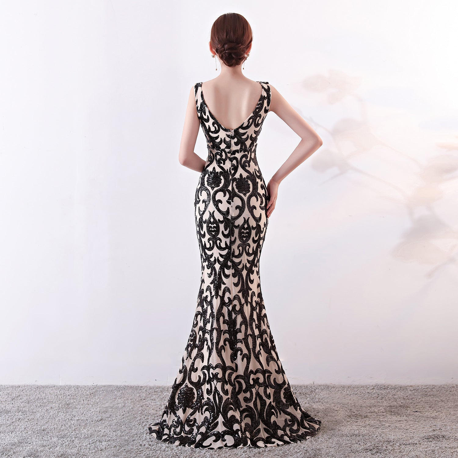 Mesh Embroidered Sequins Long Slim Mermaid Dress Women Formal Fashion Party Dress 14