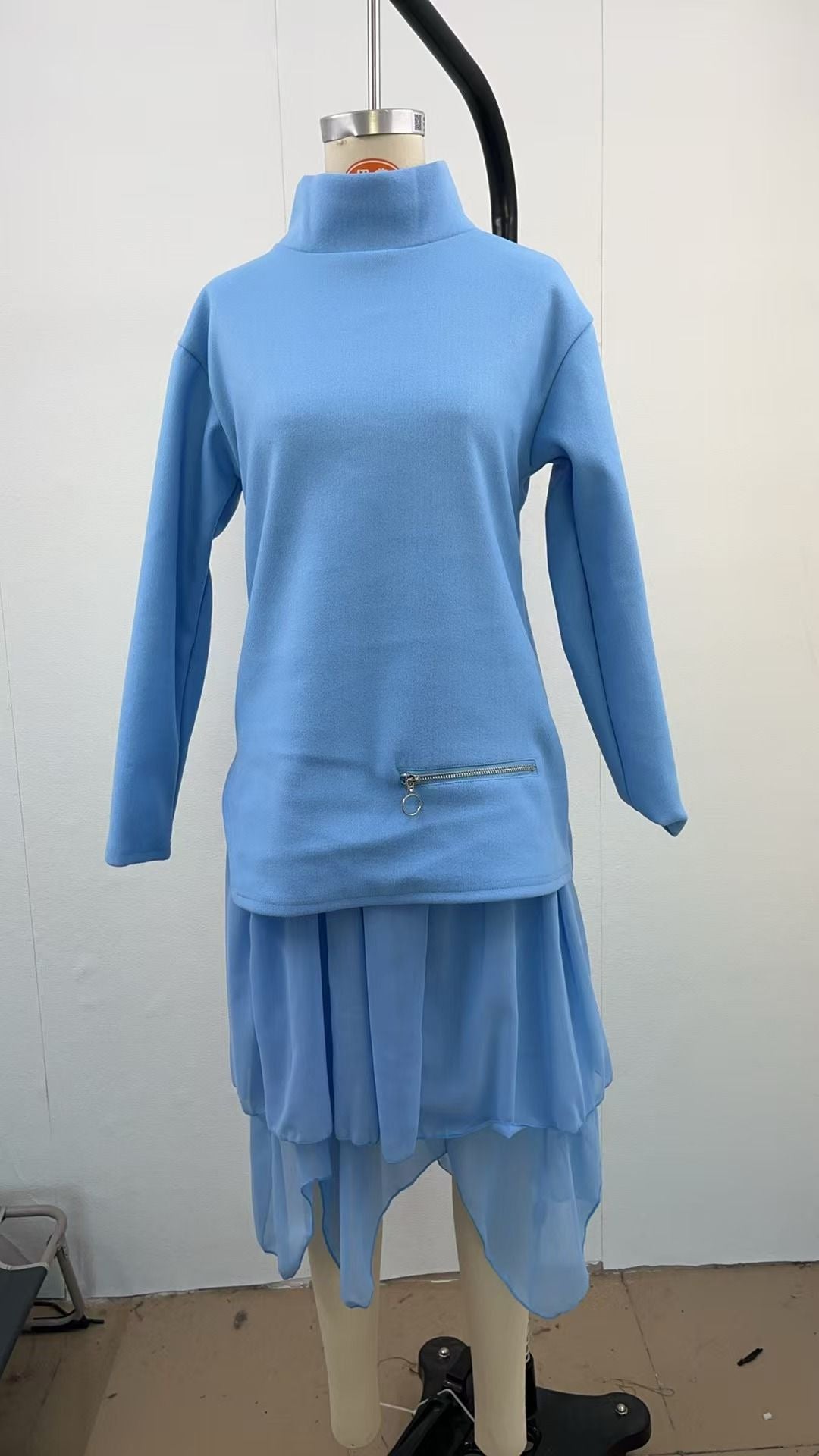 Women Fall/Winter Casual Mesh Top and Skirt Two-piece Set 16