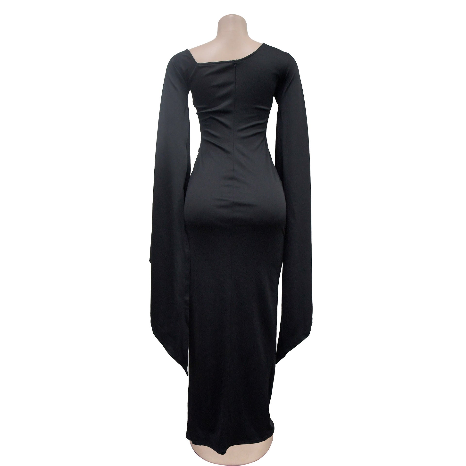 Fashion Women's Solid Color Long Sleeve Slit Pleated Maxi Dress 19
