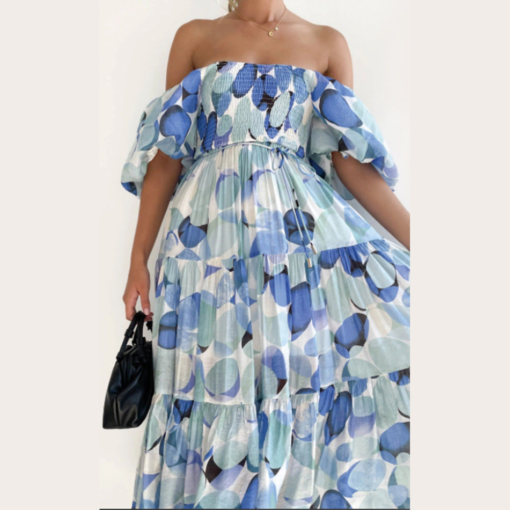 Women Boho Print Off Shoulder Holidays Oversized Dress 8