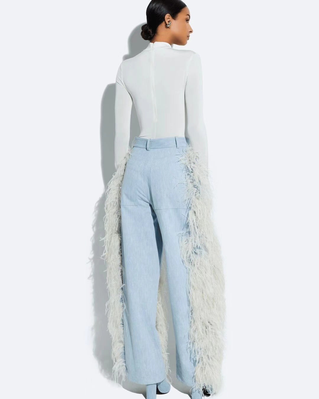 Women Fashion Furry Flowing Denim Pants 6