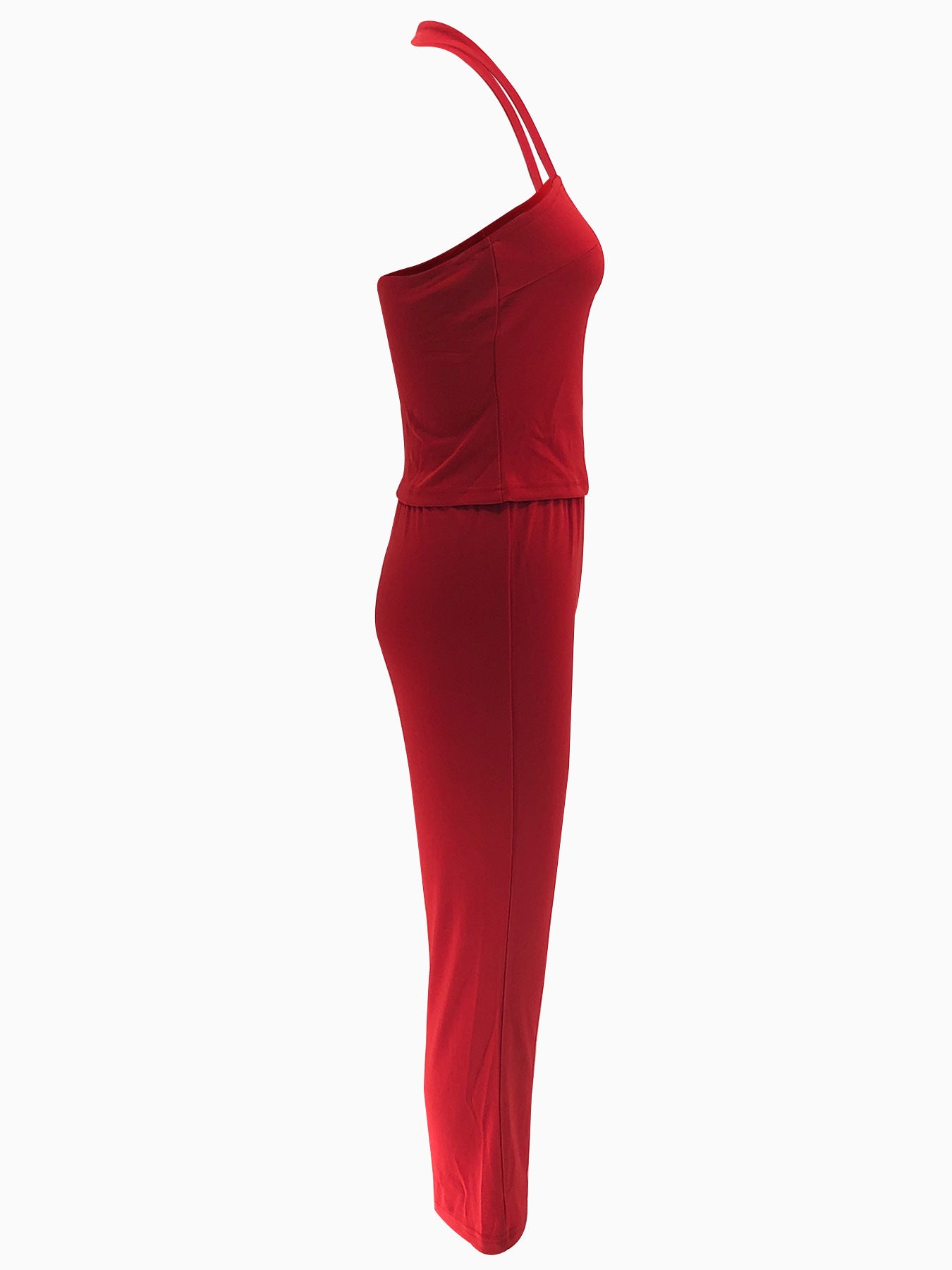 Women Summer Strapless Halter Neck Top and Solid Pants Two Piece Set 9