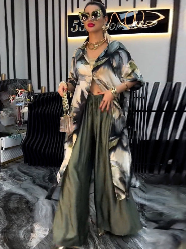 Stylish Printed Loose Cardigan Top Wide-Leg Trousers - Two-Piece Set 5