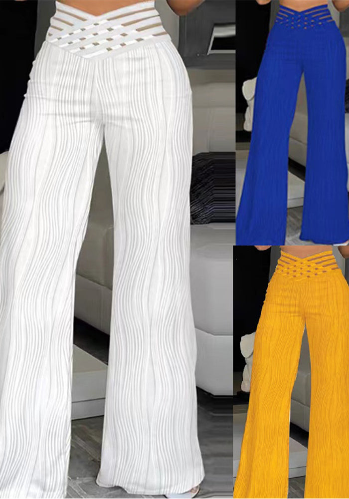 Women Summer Casual Pleated Hollow Wide Leg Pants