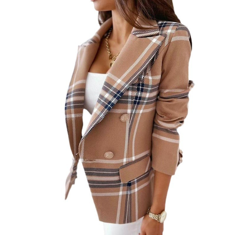 Women Autumn and Winter Long Sleeve Double-Breasted Printed Suit 18