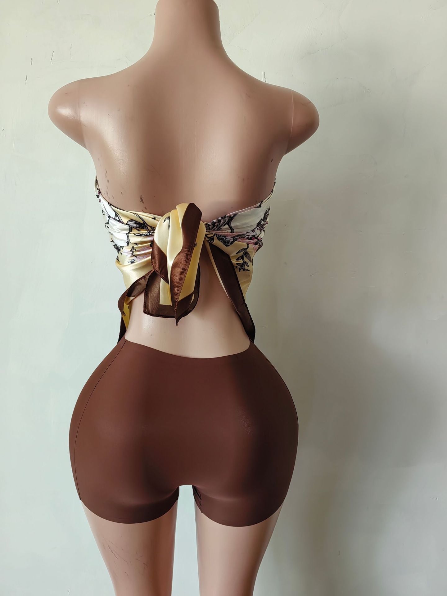 Fashionable Women's Print Sexy Strapless Two Piece Shorts Set 27