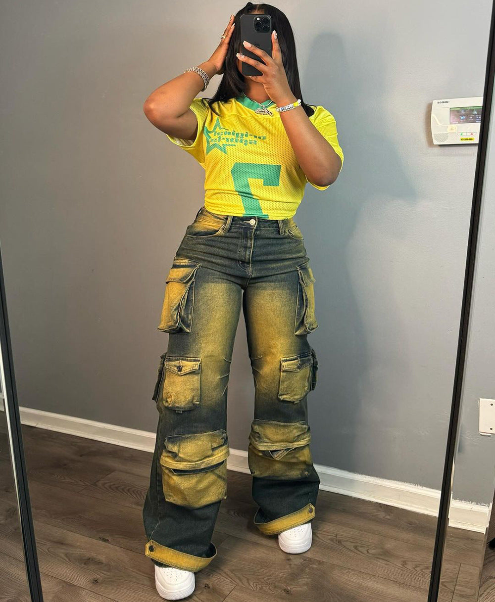 Women Trendy Style Cargo Denim Pants 3