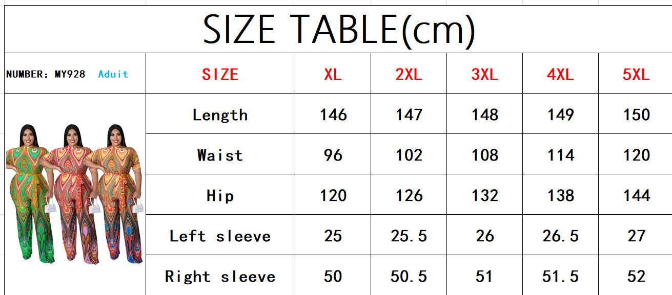 Plus Size Women's Summer Slash Shoulder Print Short Sleeve Wide Leg Jumpsuit 10