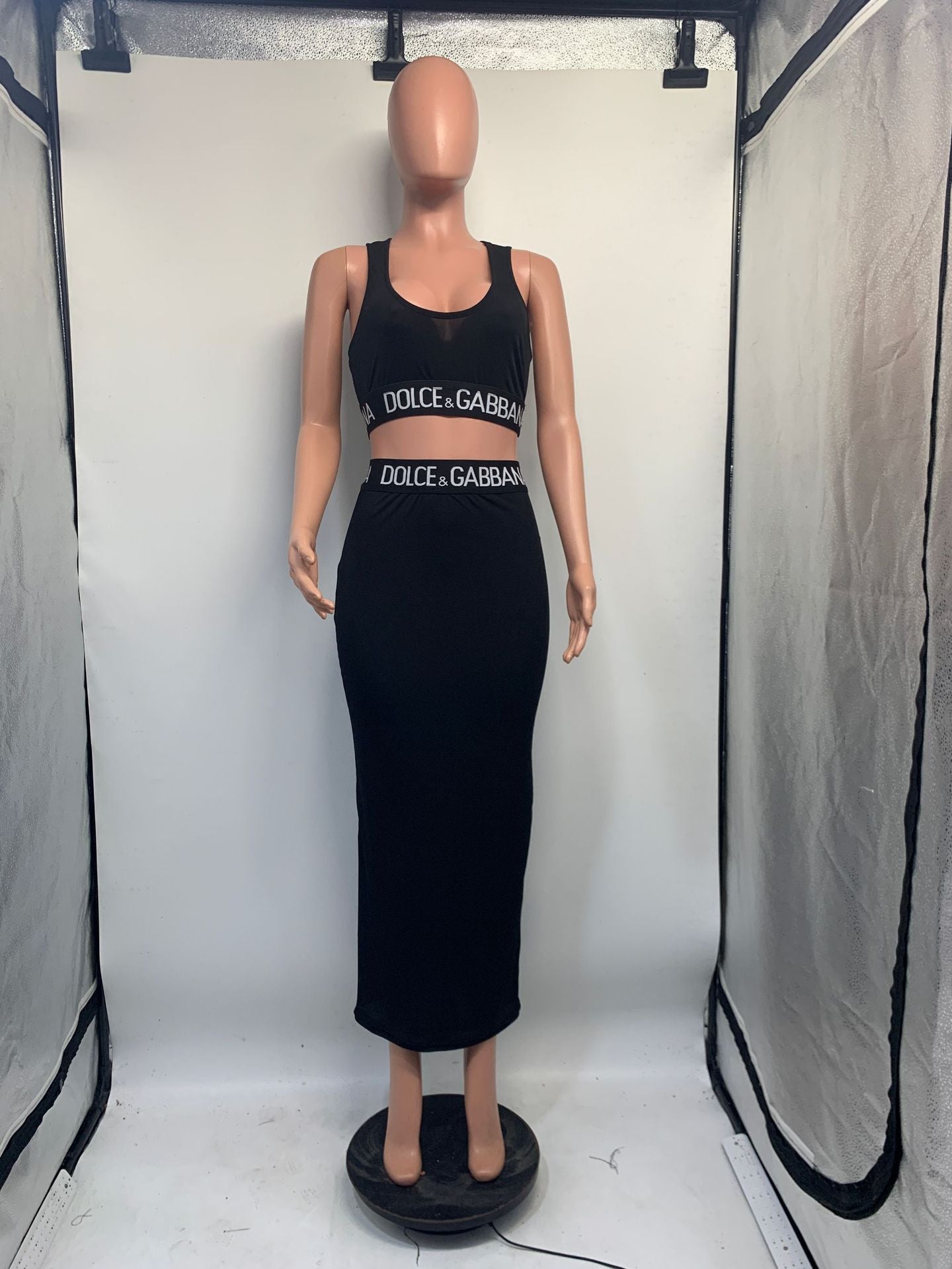 Women Summer Casual Letter Webbing Tank Top and Skirt Casual Two Piece Set 10