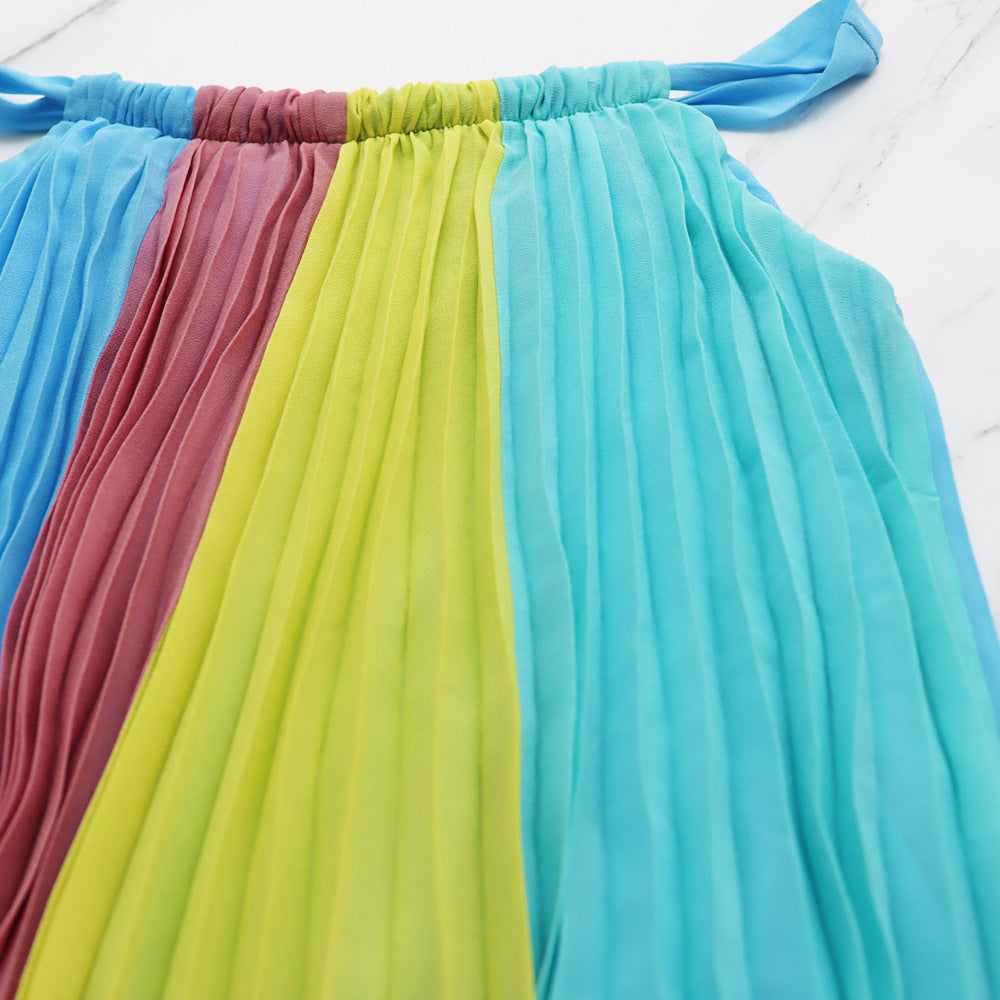 Women Sleeveless Backless Loose Pleated Dress 12