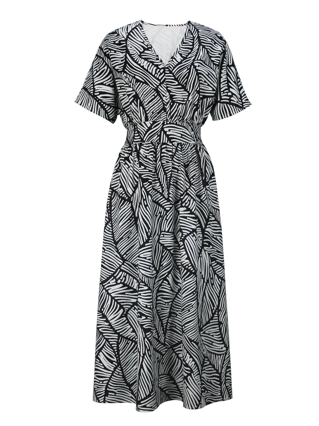 Fashionable V-Neck Black & White Contrast Dress Spring/Summer Women's Wear 6