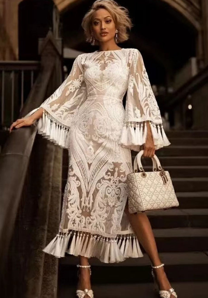 Women Tassel Lace Embroidered Dress