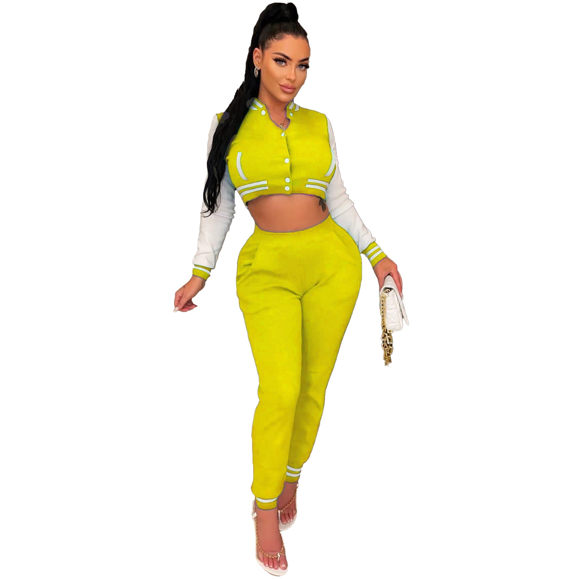 Women's Winter Fashion Ribbed Multicolor Baseball Uniform Set 21