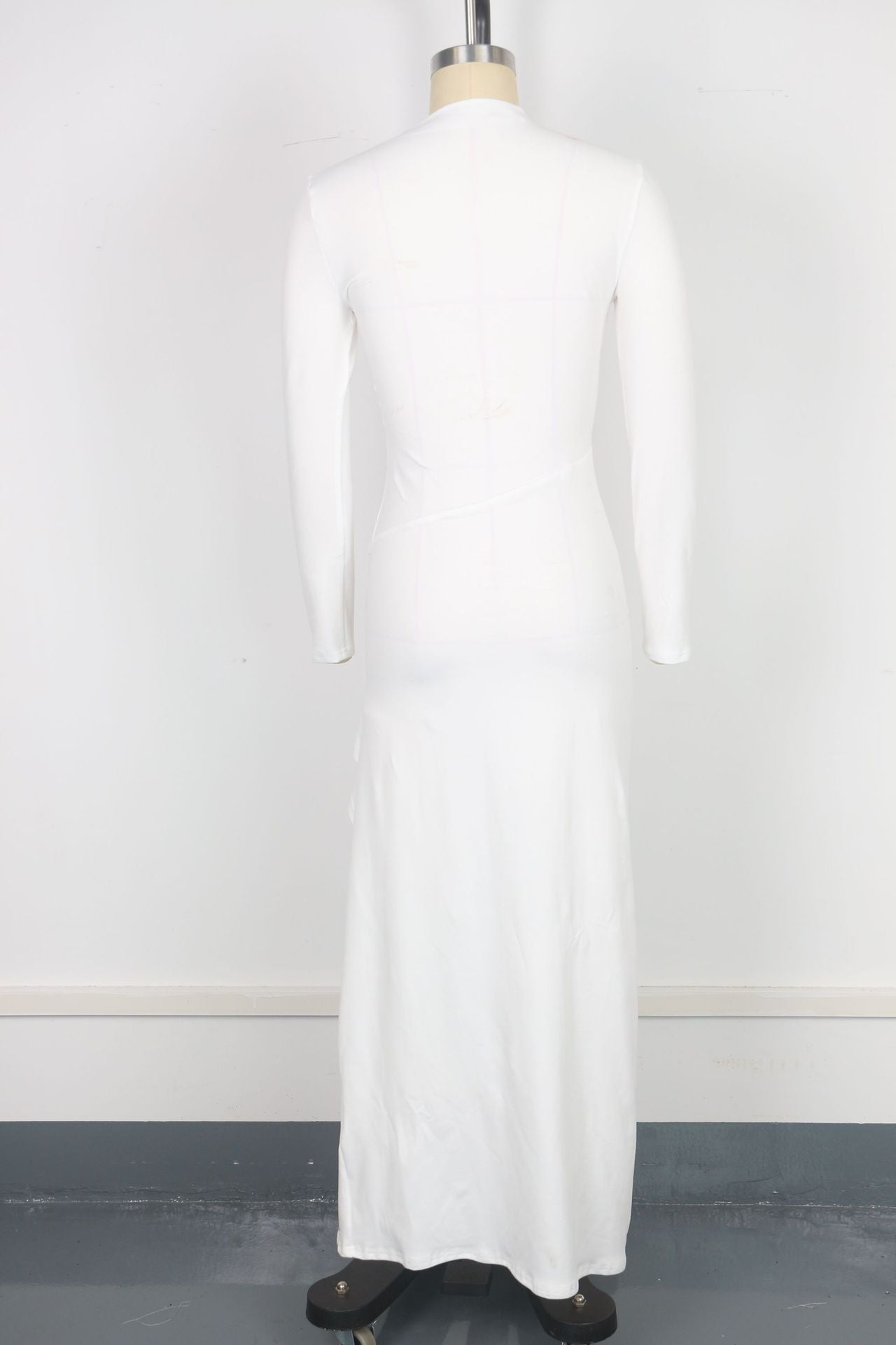 Women elegant Slash Shoulder collar pleated high collar long sleeve irregular slit dress 8