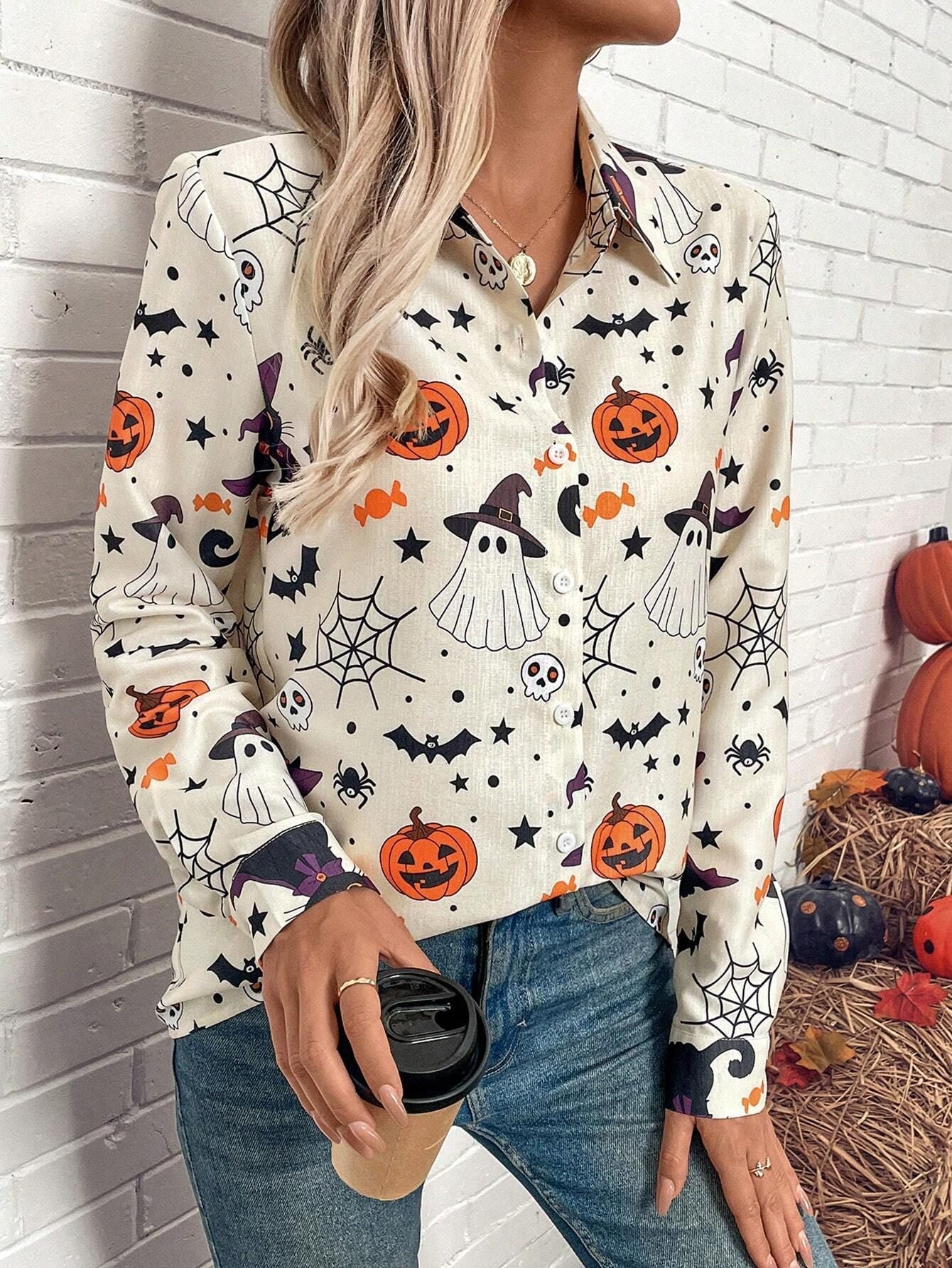 Halloween Women Printed Long Sleeve Shirt 4