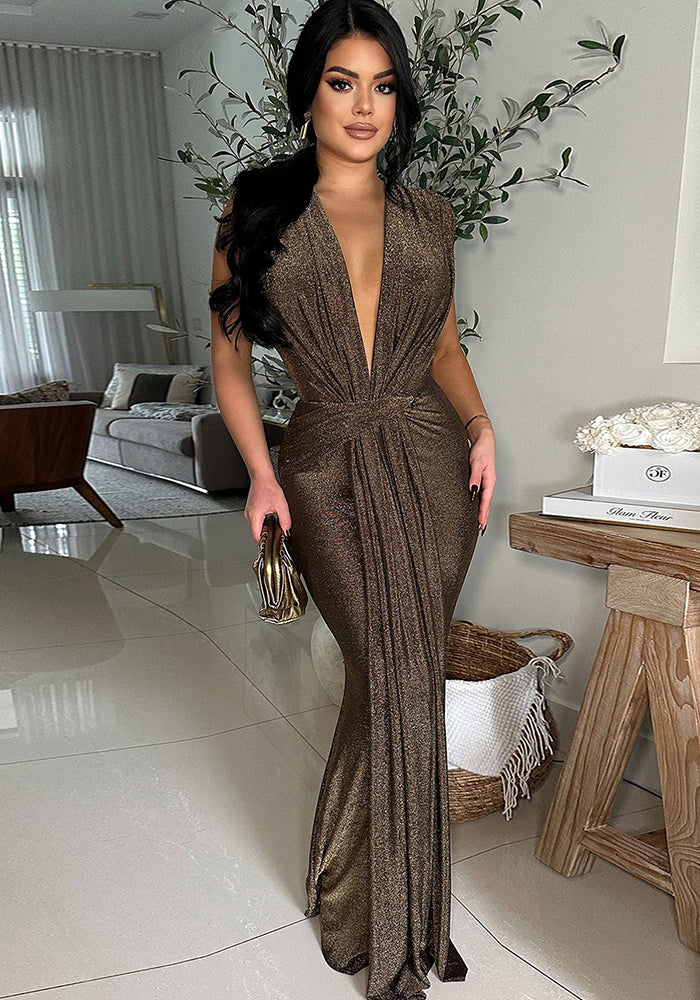 Women's Sexy Deep V-Neck Sleeveless Long Dress