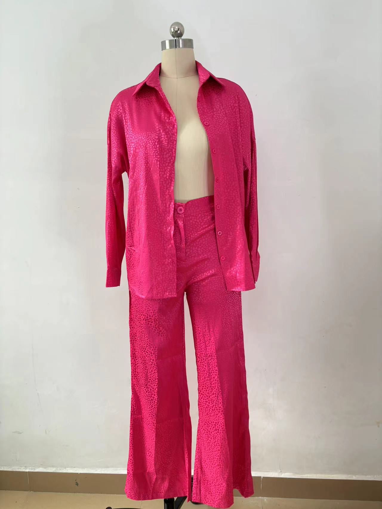 Women Long Sleeve Turndown Collar Shirt Leopard Print Pants Women Casual Two-Piece Set 9