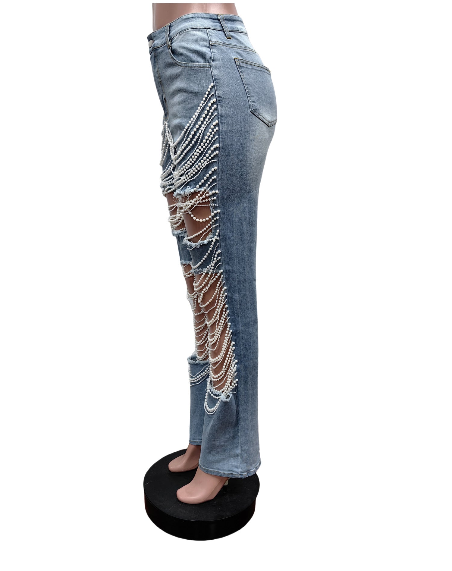 Women Chain Ripped Denim Pants 6