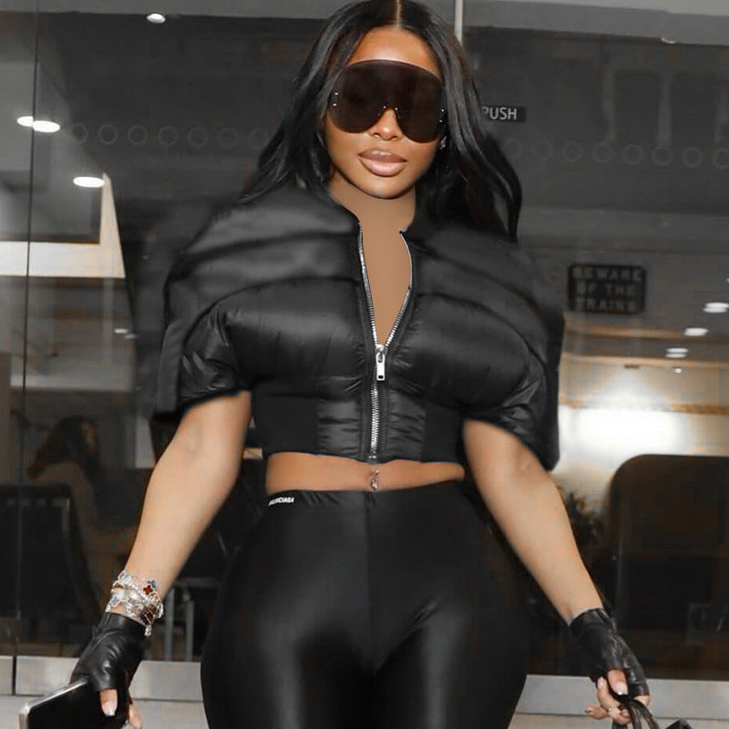 Women's Autumn Short Sleeve Slim Waist Cotton Padded Jacket 4