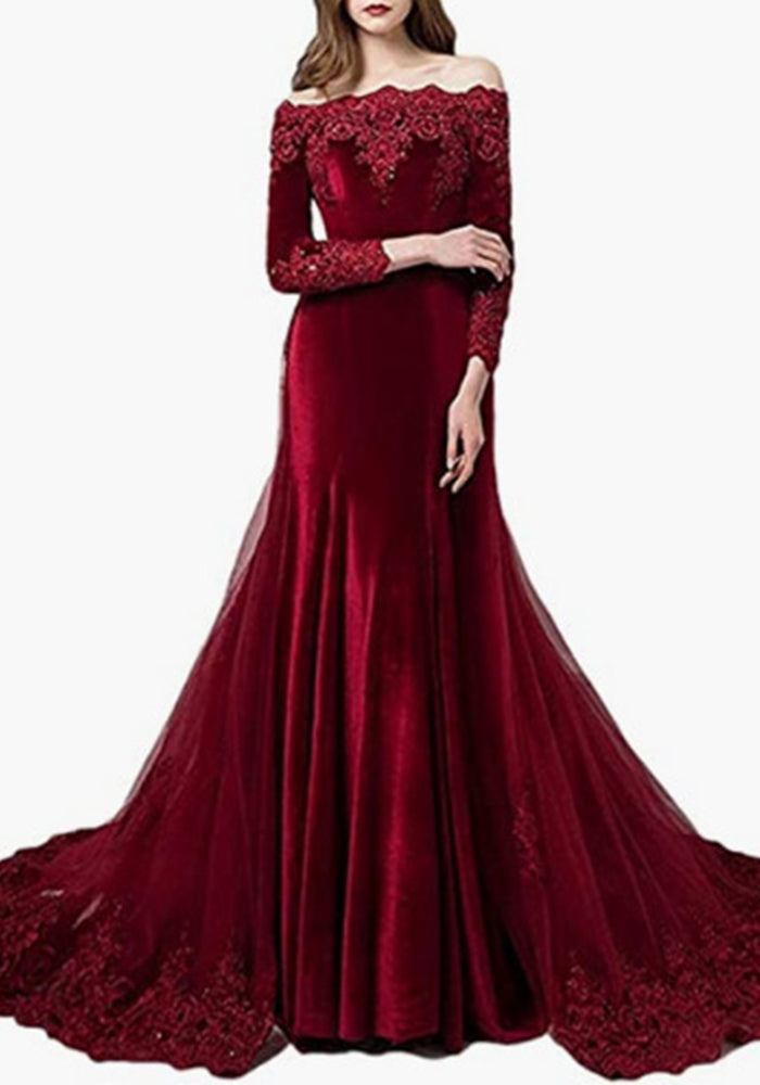 Sexy Off Shoulder Slim Waist Fishtail Satin Prom Evening Dress（Processing time need 3-6 days）