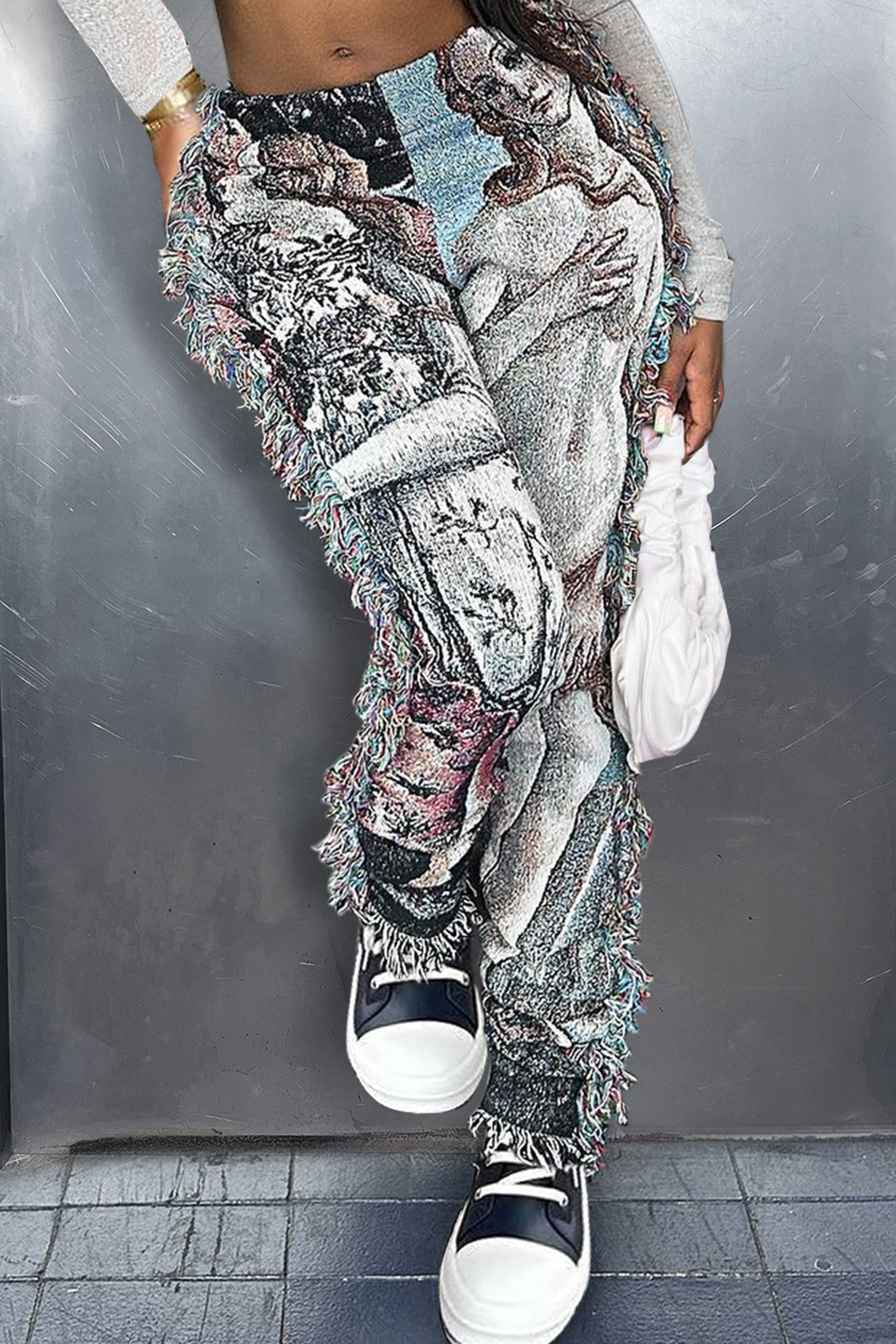 Fall Casual Fashion Women's Multi-Color Pattern Fringed Pants 10