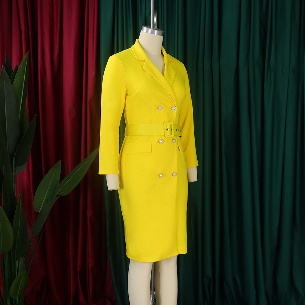 Chic Career Ol Turndown Collar Solid Color Double Breasted Plus Size African Dress 20