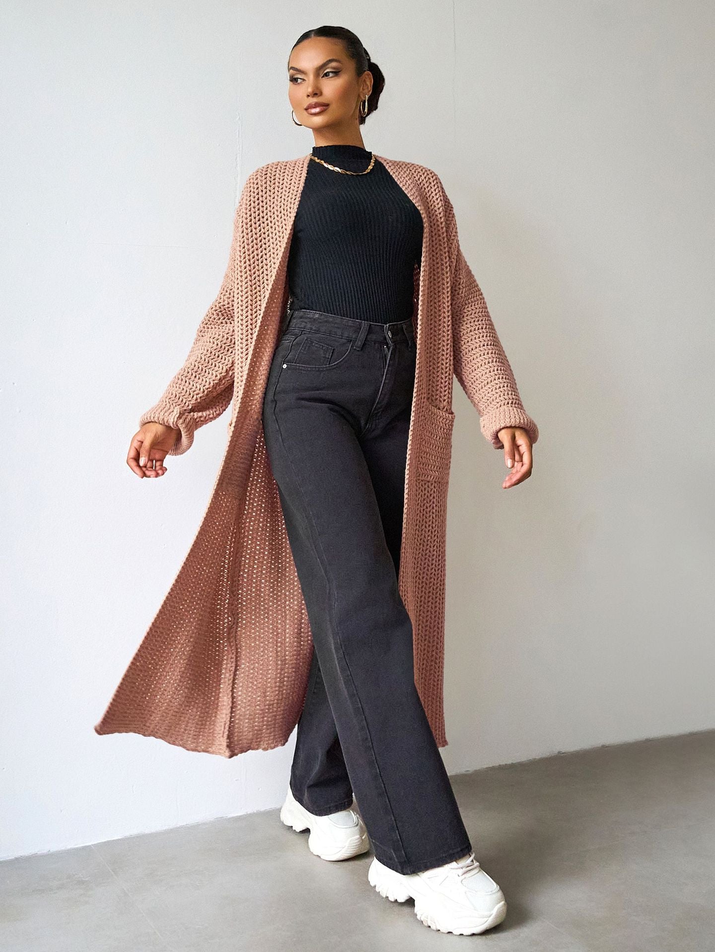 Women's Autumn Winter Casual Loose Coat Women's Long Knitting Cardigan Sweater 6